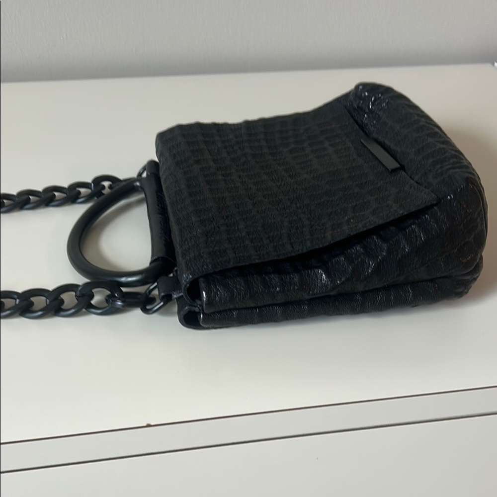 Black Quilted Shoulder Bag with Chain Strap